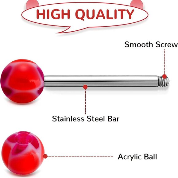 200 Pcs Tongue Nipple Rings Stainless Steel Acrylic Body Jewelry Variety - Picture 5 of 7